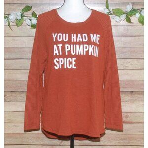 Thanksgiving Fall Shirt Top Size L Long Waffle Sleeve You Had Me atPumpkin Spice